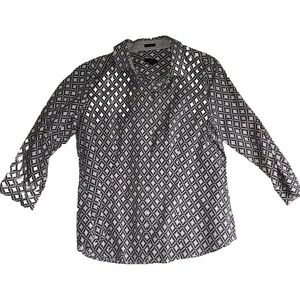 Talbots 4P Button Up Shirt Navy White 3/4 Sleeve Wrinkle Resistant